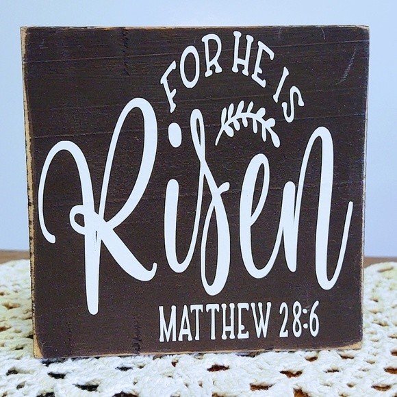 Handmade Tiered Tray Decor/Mini Wood Sign/For He Is Risen/Handmade Faith Decor - Picture 1 of 1